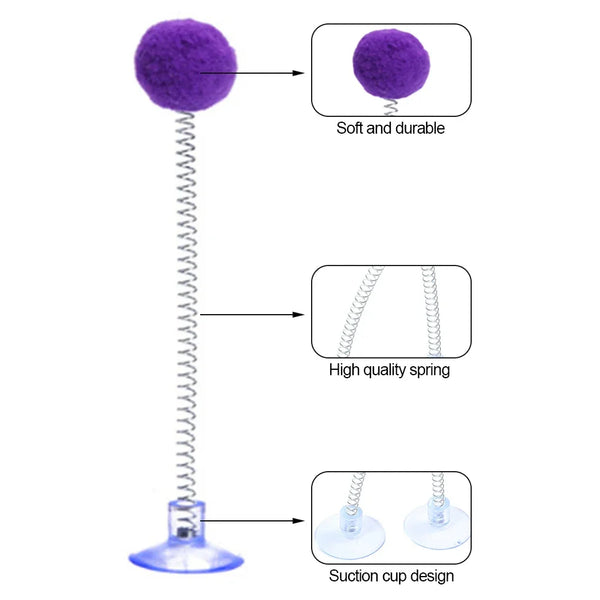 1pc Fur Ball Spring Cat Toy Suction Cup Multicolored Teaser Wand Pet Interactive Toys Cat Scratcher Toys Supplies Random Color - Image 5