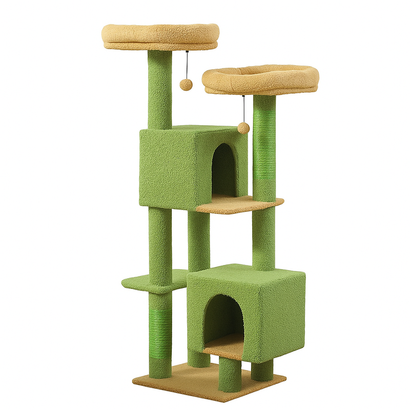 Pawsh Comfort™ Cactus Cat Tree – 133cm Indoor Cat Tower with 2 Padded Perches, 2 Condos & 2 Scratching Posts
