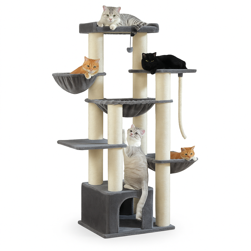 Pawsh Comfort™ Large Cat Tree for Big Cats – Robust Multi-Level Tower with Hammock, 11 Sisal Posts & Large Perch