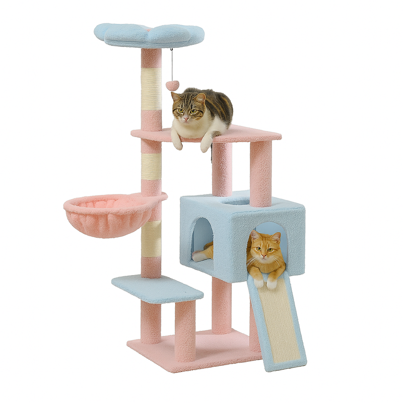 Flower Cat Tree, Multi-Level Cat Tower with Sisal Scratching Posts, Hammock, Ramp, Top Perch, Cat Condo for Indoor, Kitten Toys