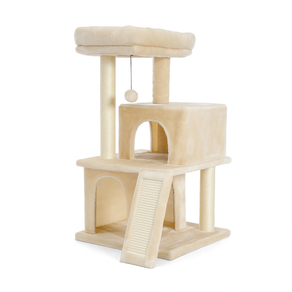 Pawsh Comfort™ Wooden Cat Tower – Double Condos, Spacious Perch, Fully Wrapped Sisal Scratching Posts & Replaceable Dangling Balls - Image 1
