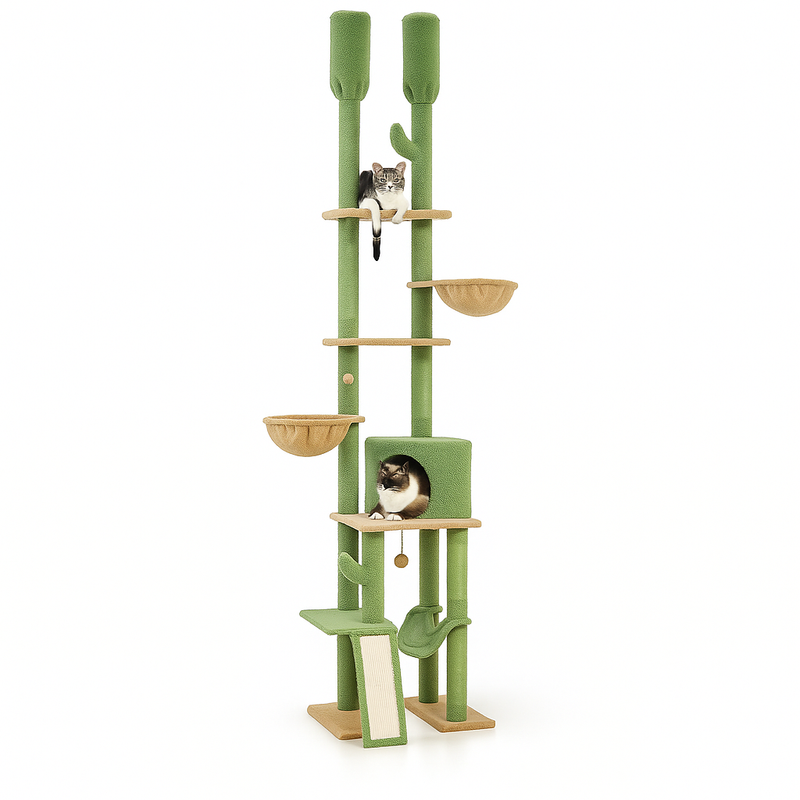 Pawsh Comfort™ Adjustable Floor-to-Ceiling Cat Tree – Tall Indoor Tower with Sisal Scratching Post, Cozy Condo, Hammock & Cat Toys