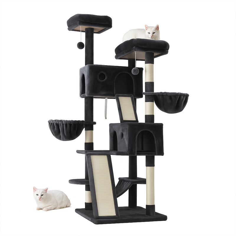 HOOMIC 65in Multi-Level Large Cat Tree Tower – Cozy Plush Perches, Cat Condo with Baskets & Sisal Scratching Post