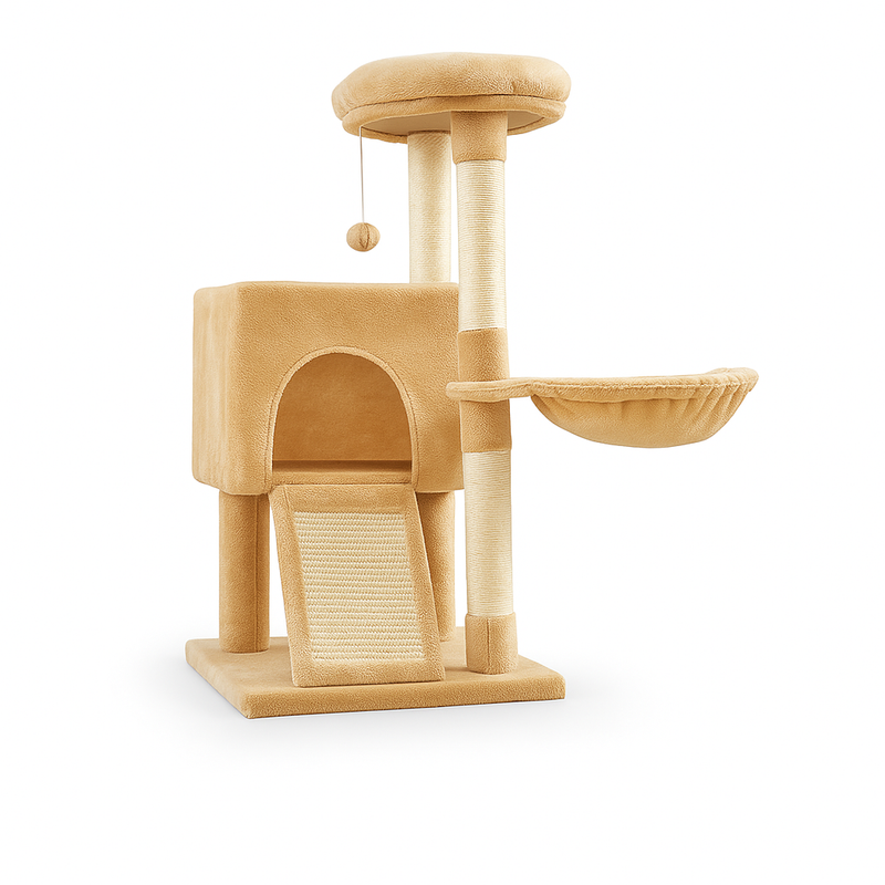Pawsh Comfort™ Luxury Cat Tree – Double Condos, Spacious Perch, Hammock, Fully Wrapped Sisal Scratching Posts & Dangling Balls