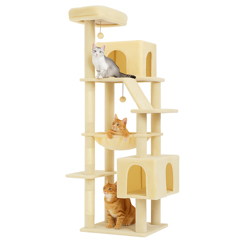 Pawsh Comfort™ 180cm Large Cat Tree Tower – Spacious Climbing Frame with Sisal Scratching Post, Hammock & Perch
