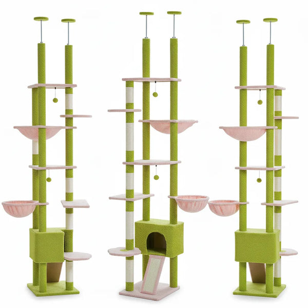 Pawsh Comfort™ Adjustable Floor-to-Ceiling Cat Tree (230–252cm) – Tall Cat Tower with Condo, Hammock, Hanging Ball & 5 Scratching Posts - Image 5