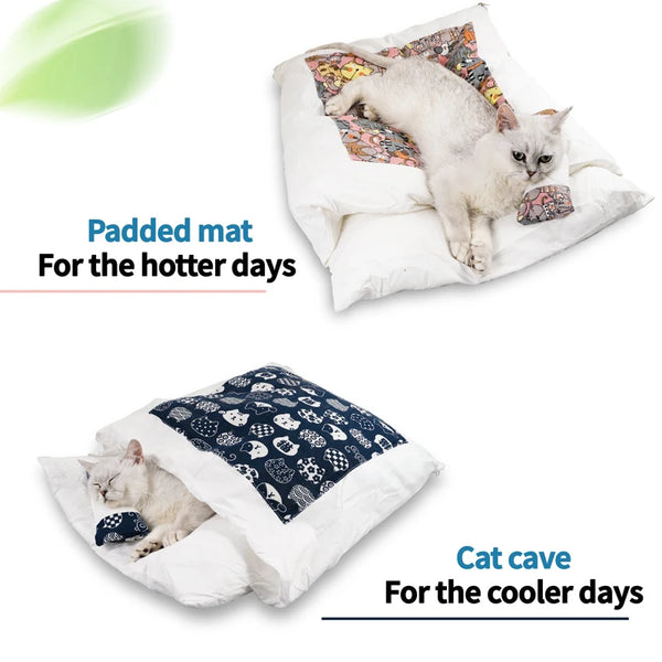 Japanese Cat Bed Warm Cat Sleeping Bag Deep Sleep Cave Winter Removable Pet House Bed for Cats Dogs Nest Cushion with Pillow - Image 12