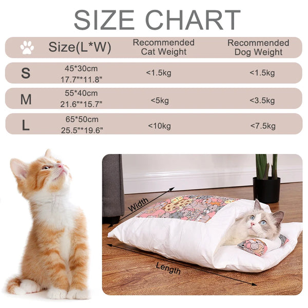 Japanese Cat Bed Warm Cat Sleeping Bag Deep Sleep Cave Winter Removable Pet House Bed for Cats Dogs Nest Cushion with Pillow - Image 11