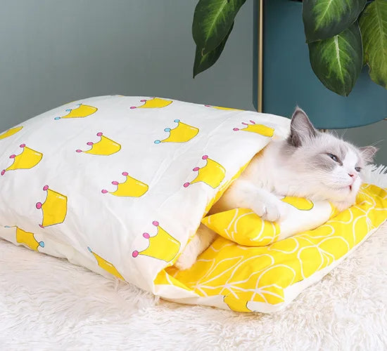 Japanese Cat Bed Warm Cat Sleeping Bag Deep Sleep Cave Winter Removable Pet House Bed for Cats Dogs Nest Cushion with Pillow - Image 26