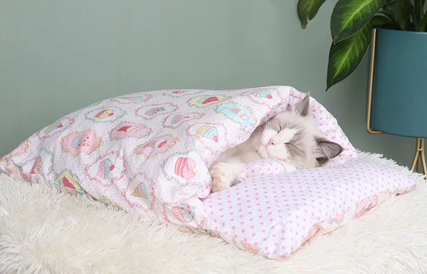 Japanese Cat Bed Warm Cat Sleeping Bag Deep Sleep Cave Winter Removable Pet House Bed for Cats Dogs Nest Cushion with Pillow - Image 20