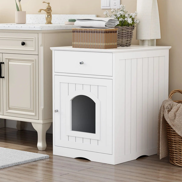 Wooden Pet House Cat Litter Box Enclosure with Drawer, Side Table, Indoor Pet Crate, Cat Home Nightstand - Image 10