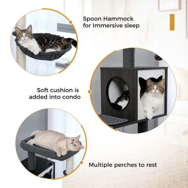 Pawsh Comfort™ Multi-Level Indoor Wood Cat Tree – Spacious Condo, Scratching Posts, Hammock, Top Perch & Cat Toys - Image 22