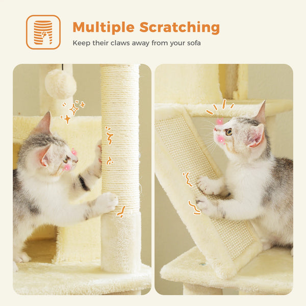 Pawsh Comfort™ 180cm Large Cat Tree Tower – Spacious Climbing Frame with Sisal Scratching Post, Hammock & Perch - Image 5