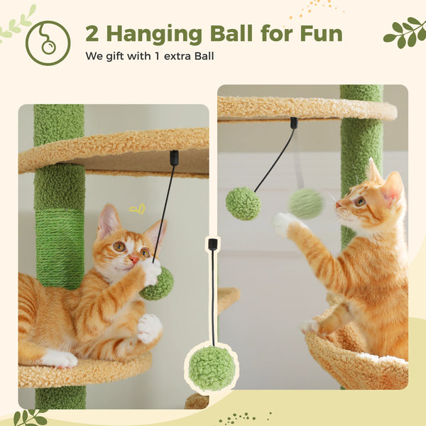 Pawsh Comfort™ Adjustable Floor-to-Ceiling Wooden Cat Tree – Spacious Condo, Scratching Posts, Hammock, Tunnel & Cat Toys - Image 15