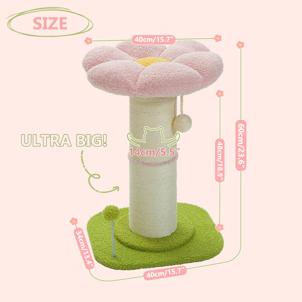Pawsh Comfort™ Flower Small Cat Tree – Indoor Cat Scratching Post with Super Thick Natural Sisal, Pink Removable Perch, Mat & Playful Balls - Image 5