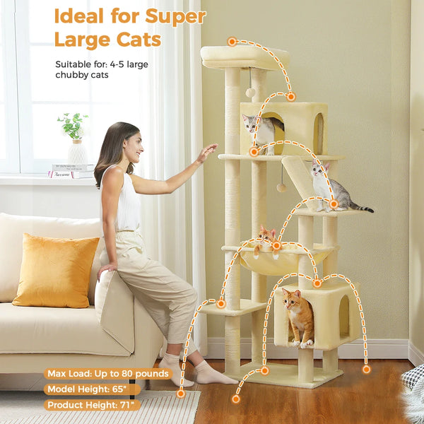 Pawsh Comfort™ 180cm Large Cat Tree Tower – Spacious Climbing Frame with Sisal Scratching Post, Hammock & Perch - Image 19