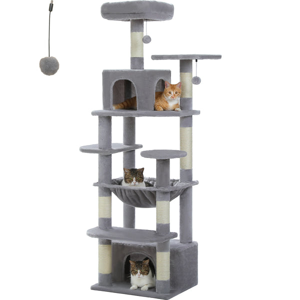 Pawsh Comfort™ Large Indoor Cat Tree Tower – Sisal-Covered Scratching Posts, Spacious Hammock, Padded Perches & Condos, Grey - Image 17