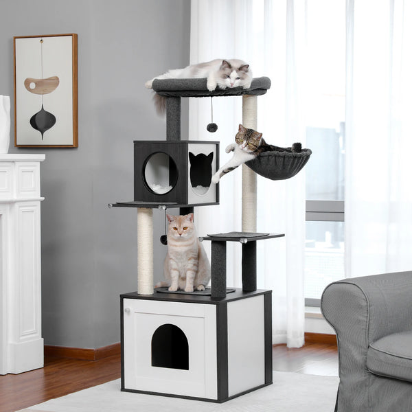 Pawsh Comfort™ Multi-Level Indoor Wood Cat Tree – Spacious Condo, Scratching Posts, Hammock, Top Perch & Cat Toys - Image 20