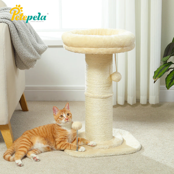 Pawsh Comfort™ Flower Small Cat Tree – Indoor Cat Scratching Post with Super Thick Natural Sisal, Pink Removable Perch, Mat & Playful Balls - Image 3