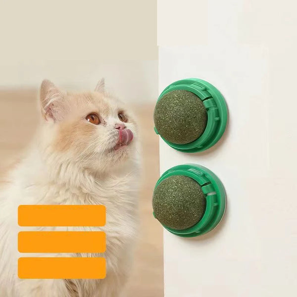 The Catnip Cat Wall Stick-on Ball Toy Scratchers Treats Healthy Natural Removes Balls to Promote Digestion Cat Grass Snack - Image 2