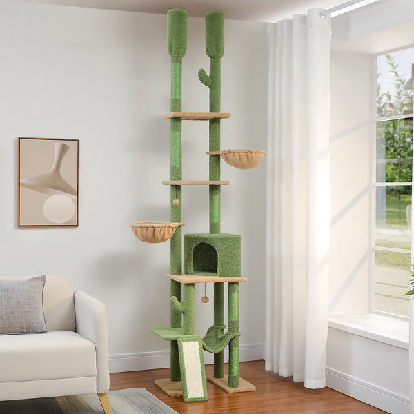 Pawsh Comfort™ Adjustable Floor-to-Ceiling Cat Tree – Tall Indoor Tower with Sisal Scratching Post, Cozy Condo, Hammock & Cat Toys - Image 14
