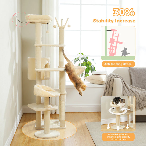 Pawsh Comfort™ Multi-Level Indoor Cat Tree – Tall Tower with Scratching Posts, Hammock, Large Perches, Hanging Balls & Spacious Condo House - Image 10