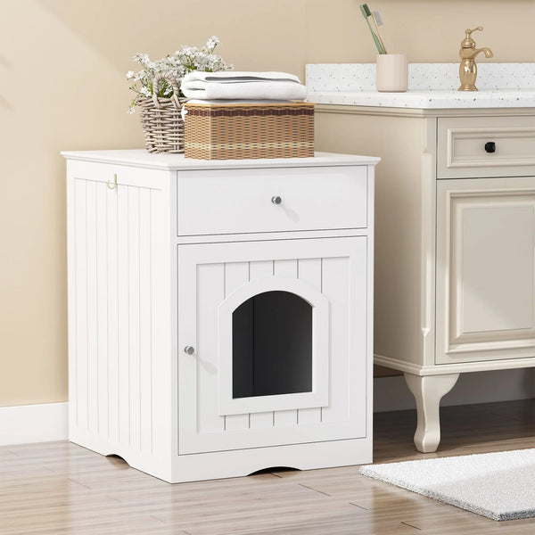 Wooden Pet House Cat Litter Box Enclosure with Drawer, Side Table, Indoor Pet Crate, Cat Home Nightstand - Image 3