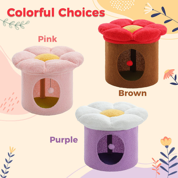 Cat Beds for Indoor Cats, Large Cat House with Removable Flower Cat Bed, Cute Cat Cave Cat Hideaway, Indoor Cat House Condo - Image 9