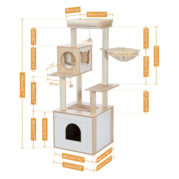 Pawsh Comfort™ Multi-Level Indoor Wood Cat Tree – Spacious Condo, Scratching Posts, Hammock, Top Perch & Cat Toys - Image 33