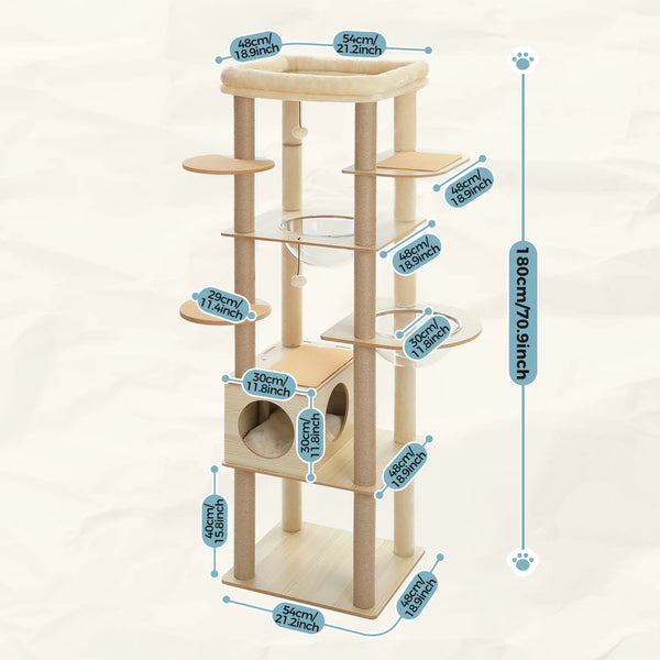 Pawsh Comfort™ Multi-Level Indoor Wood Cat Tree – Spacious Condo, Scratching Posts, Hammock, Top Perch & Cat Toys - Image 7