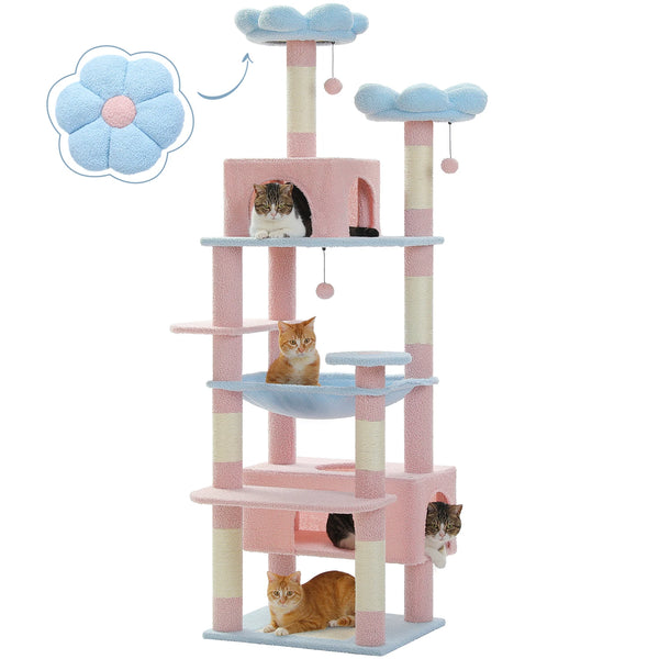 Pawsh Comfort™ 184cm Large Indoor Cat Tree Tower – Sisal-Covered Scratching Posts, Spacious Hammock, Padded Perches & Condos, Blue - Image 9