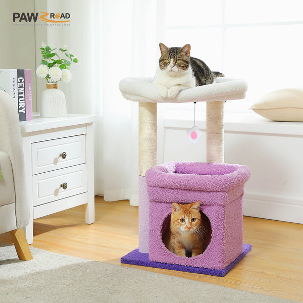 Pawsh Comfort™ Cat Tree Tower – Cozy Condo, Wide Top Perch, Natural Sisal Posts, Soft Plush & Playful Pom-Pom, Ideal for 1-2 Indoor Cats - Image 7