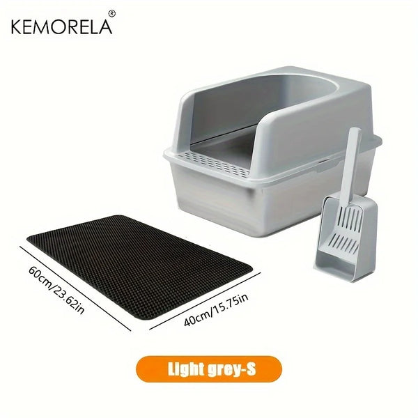 Stainless Steel Litter Box With Litter Mat And Litter Spade Lid High Side Suitable For Large Cats Closed Litter Tray With Spoon - Image 9