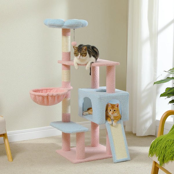 Flower Cat Tree, Multi-Level Cat Tower with Sisal Scratching Posts, Hammock, Ramp, Top Perch, Cat Condo for Indoor, Kitten Toys - Image 2