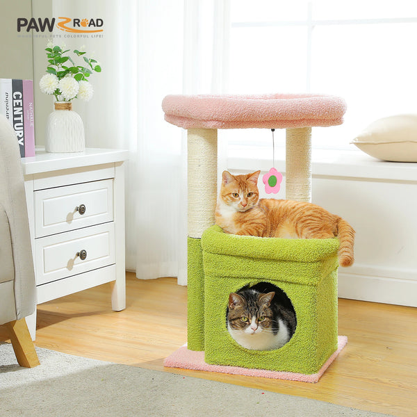 Pawsh Comfort™ Cat Tree Tower – Cozy Condo, Wide Top Perch, Natural Sisal Posts, Soft Plush & Playful Pom-Pom, Ideal for 1-2 Indoor Cats - Image 5