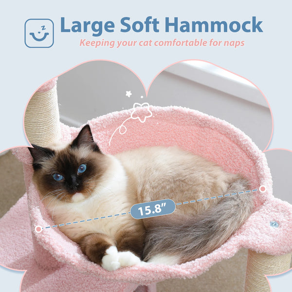 Pawsh Comfort™ Flower Cat Tree – Large Metal Frame Hammock, Sisal Scratching Posts & Pink Perch, Small Indoor Cat Tower - Image 14