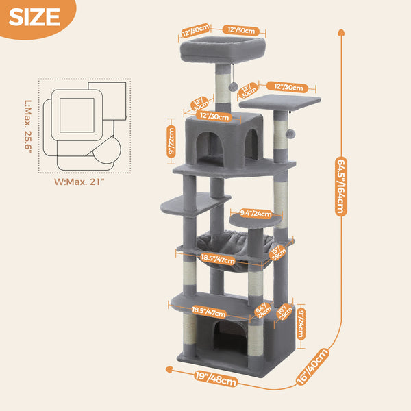Pawsh Comfort™ Large Indoor Cat Tree Tower – Sisal-Covered Scratching Posts, Spacious Hammock, Padded Perches & Condos, Grey - Image 8