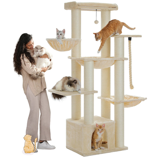 Pawsh Comfort™ Large Cat Tree for Big Cats – Robust Multi-Level Tower with Hammock, 11 Sisal Posts & Large Perch - Image 23