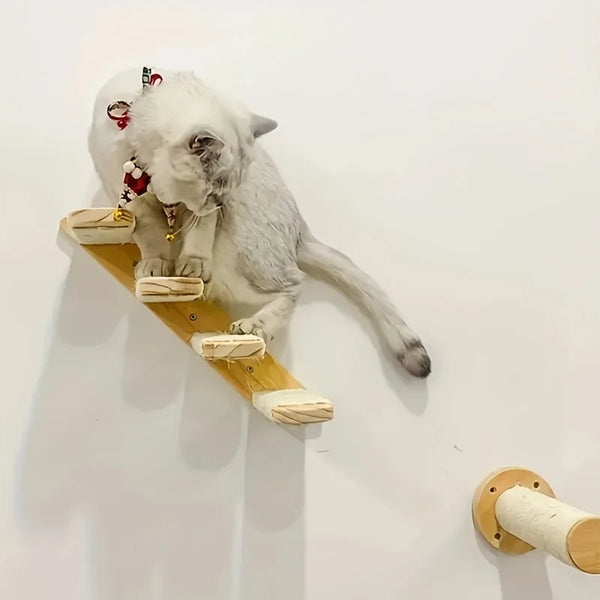 Pawsh Comfort™ Wall-Mounted Wooden Cat Tree – Shelves, Scratching Posts, Climbing Perches, Hammock, Steps & Ladder - Image 6