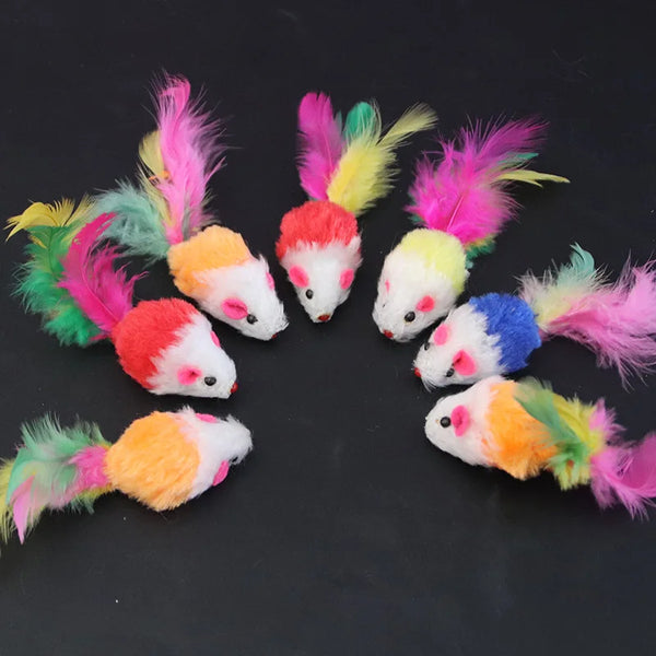 1pcs Cat Toys Interactive Cute Soft Fleece False Mouse Colorful Feather Funny Playing Training Toy for Cats Kitten Pet Supplies - Image 2