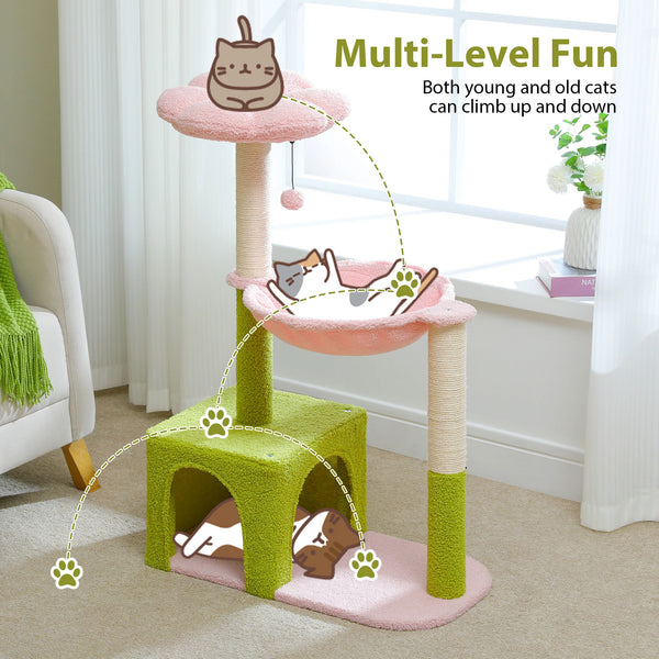 Pawsh Comfort™ Flower Cat Tree – Large Metal Frame Hammock, Sisal Scratching Posts & Pink Perch, Small Indoor Cat Tower - Image 10