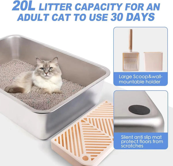 XL Large Enclosed Cat Litter Boxes, Metal High Sided Litter Box Features Leak-Proof Design, Includes Scoop for Easy Cleaning - Image 5