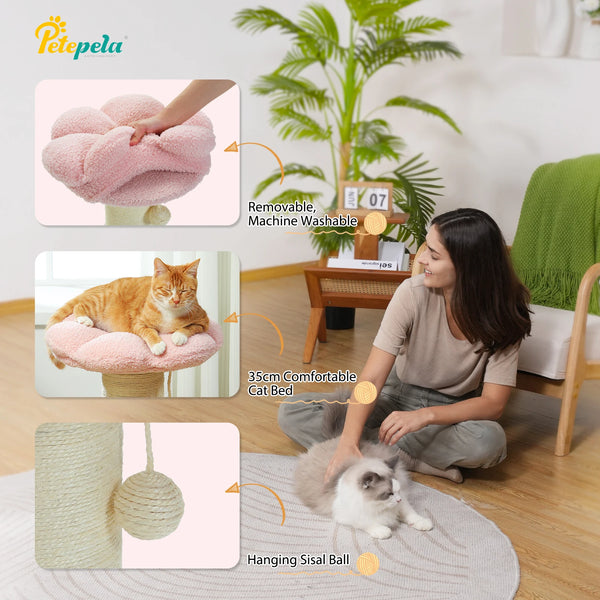 Pawsh Comfort™ Flower Small Cat Tree – Indoor Cat Scratching Post with Super Thick Natural Sisal, Pink Removable Perch, Mat & Playful Balls - Image 19