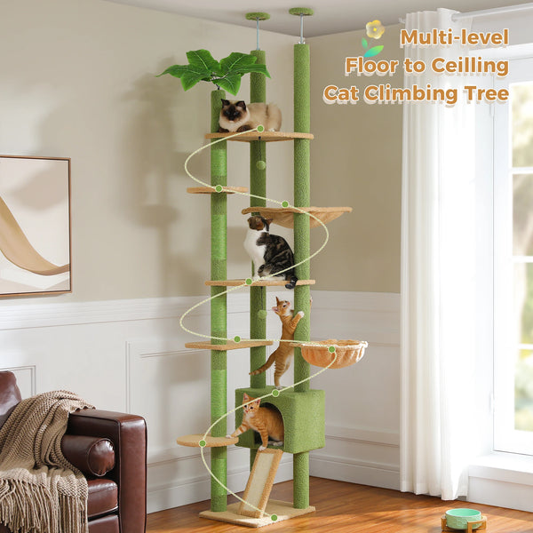 Pawsh Comfort™ Adjustable Floor-to-Ceiling Wooden Cat Tree – Spacious Condo, Scratching Posts, Hammock, Tunnel & Cat Toys - Image 11