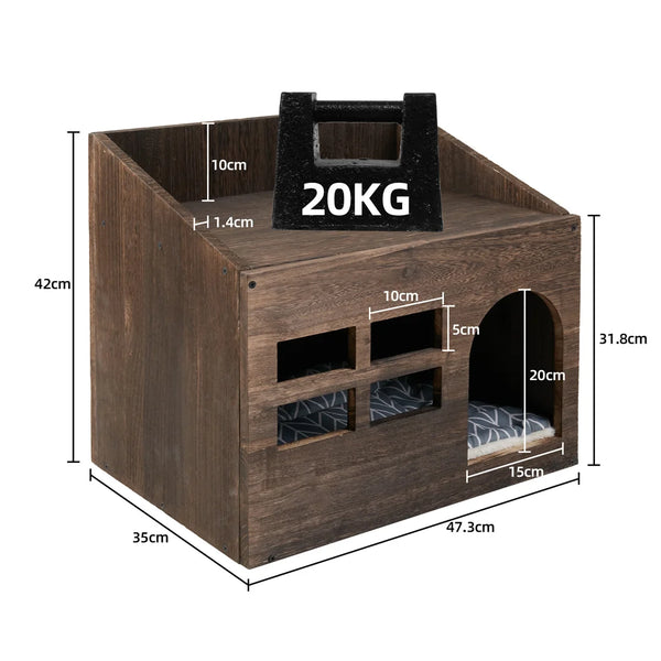 Wooden Cat Cave Bed Furniture Kitten Sleep Lounge House Bed with Cushion Pad Litter Box for Indoor Cats - Image 10