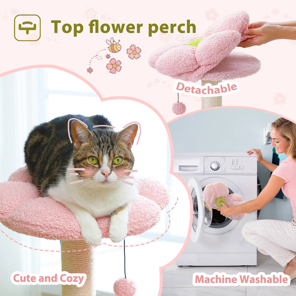Pawsh Comfort™ Flower Cat Tree – Large Metal Frame Hammock, Sisal Scratching Posts & Pink Perch, Small Indoor Cat Tower - Image 9