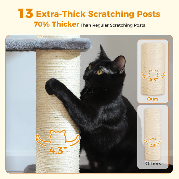 Pawsh Comfort™ Large Cat Tree for Big Cats – Robust Multi-Level Tower with Hammock, 11 Sisal Posts & Large Perch - Image 14