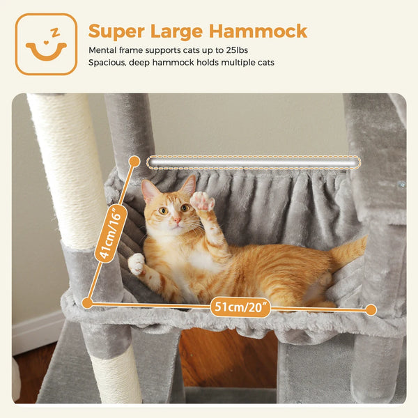 Pawsh Comfort™ 180cm Large Cat Tree Tower – Spacious Climbing Frame with Sisal Scratching Post, Hammock & Perch - Image 14