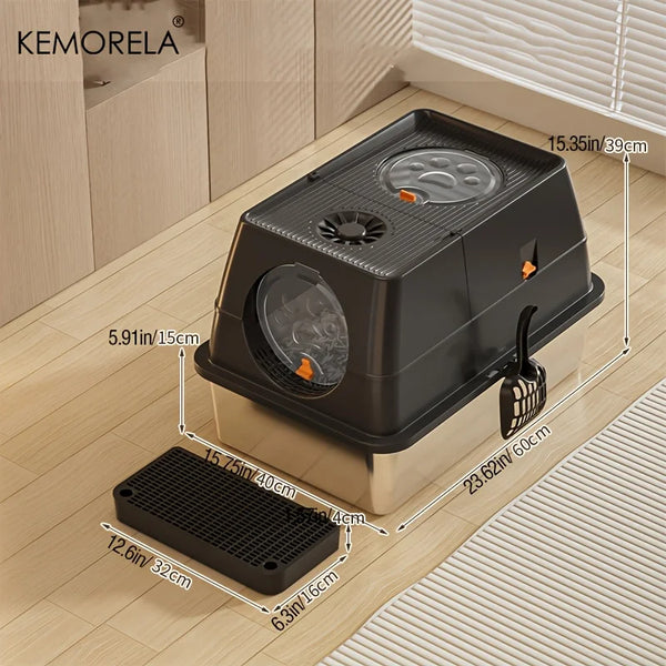 KEMORELA Stainless Steel Cat Litter Box XLExtra Large Litter Box for Big Cats Enclosed Removable with High Sided Enclosure Scoop - Image 10