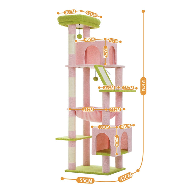 Pawsh Comfort™ 180cm Large Cat Tree Tower – Spacious Climbing Frame with Sisal Scratching Post, Hammock & Perch - Image 11